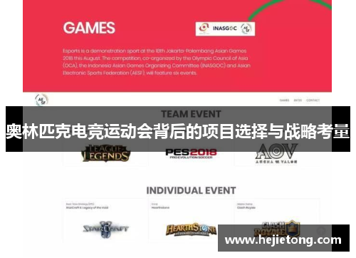 奥林匹克电竞运动会背后的项目选择与战略考量
